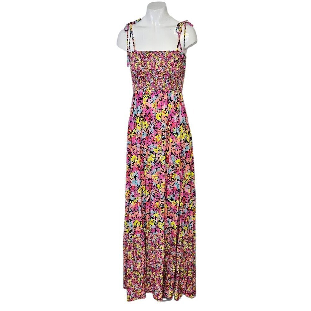 Maaji Bewitched Monet Maxi Dress, Smocked , Tie Straps, Beach, Resort, Size S